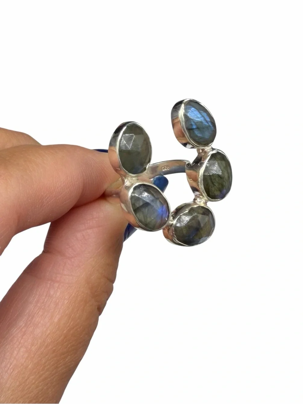 Labradorite Horseshoe Ring Size 6.5 Solid 925 Sterling Silver Faceted Stone